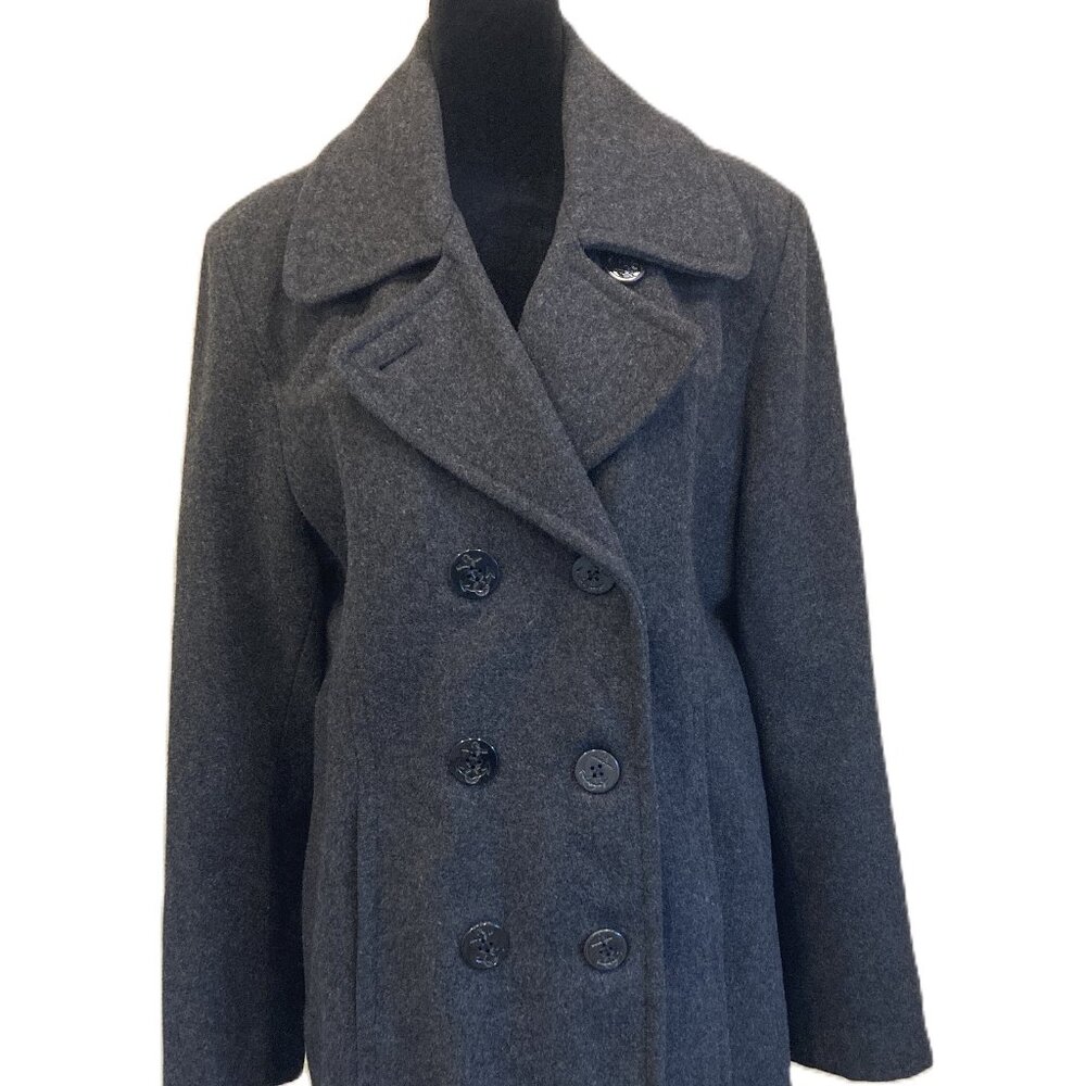Fitz-Wright Dark Grey Wool Pea Coat Women's Size 12 Double Breasted Vintage Wool